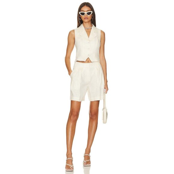 L'Academie Carinne Short in Creme Small New Womens Tailored Linen - Picture 1 of 7
